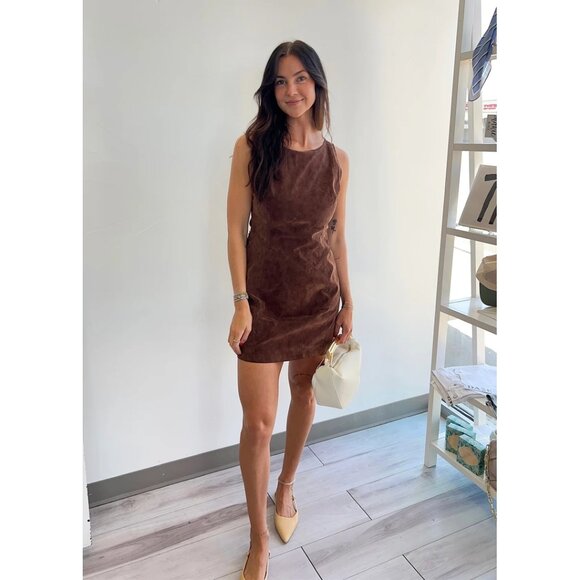 FREE PEOPLE Atlas Cutout Faux Suede Minidress in Chicory Coffee Size Medium - Picture 11 of 14